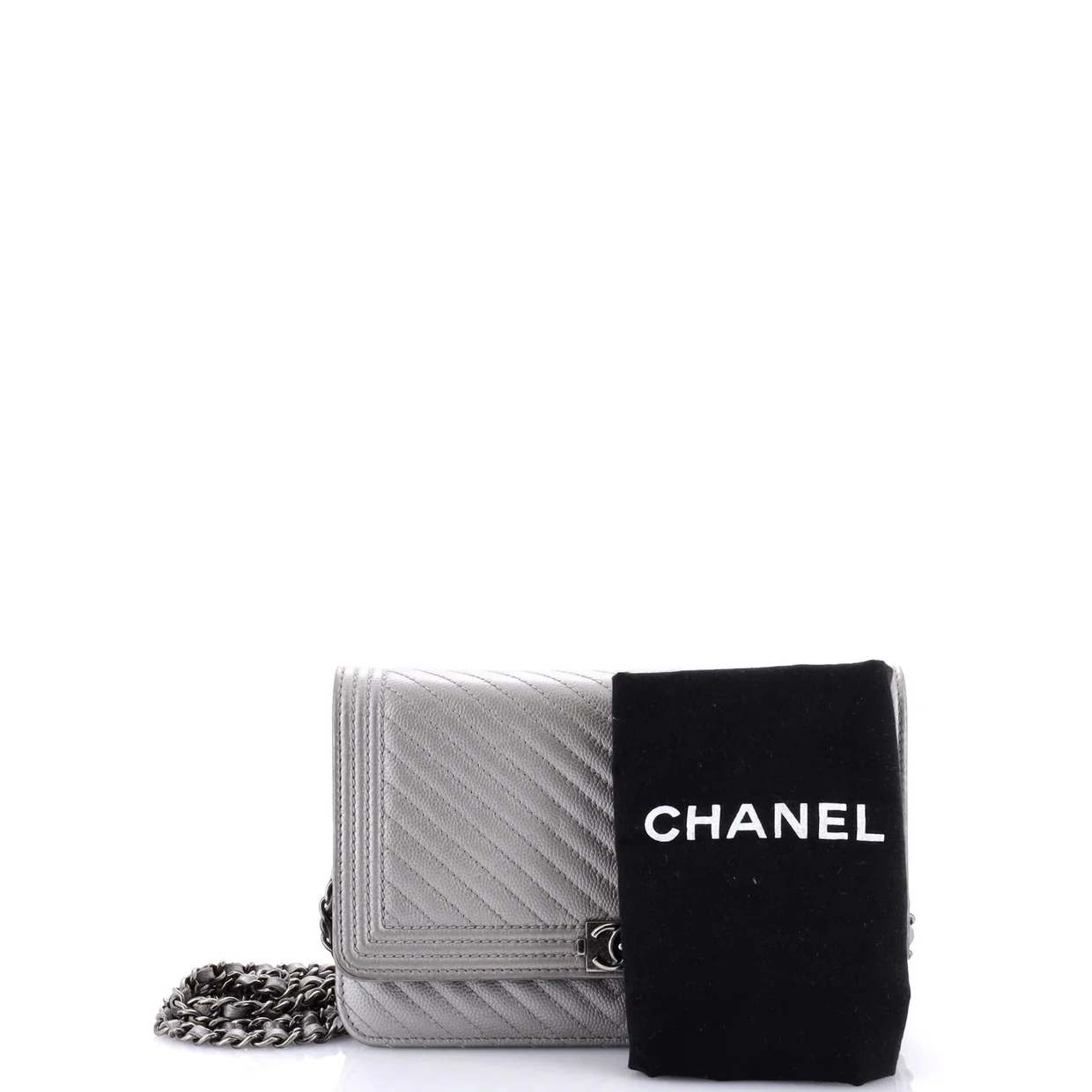 Boy Wallet on Chain Chevron Calfskin - Deep Luxury