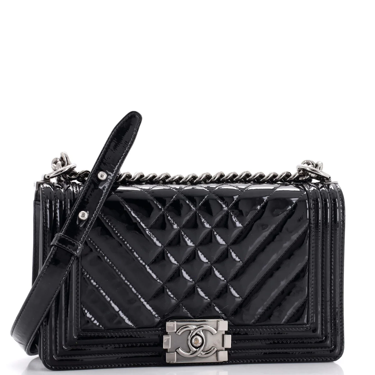 Boy Flap Bag Chevron Patent Old Medium - Deep Luxury