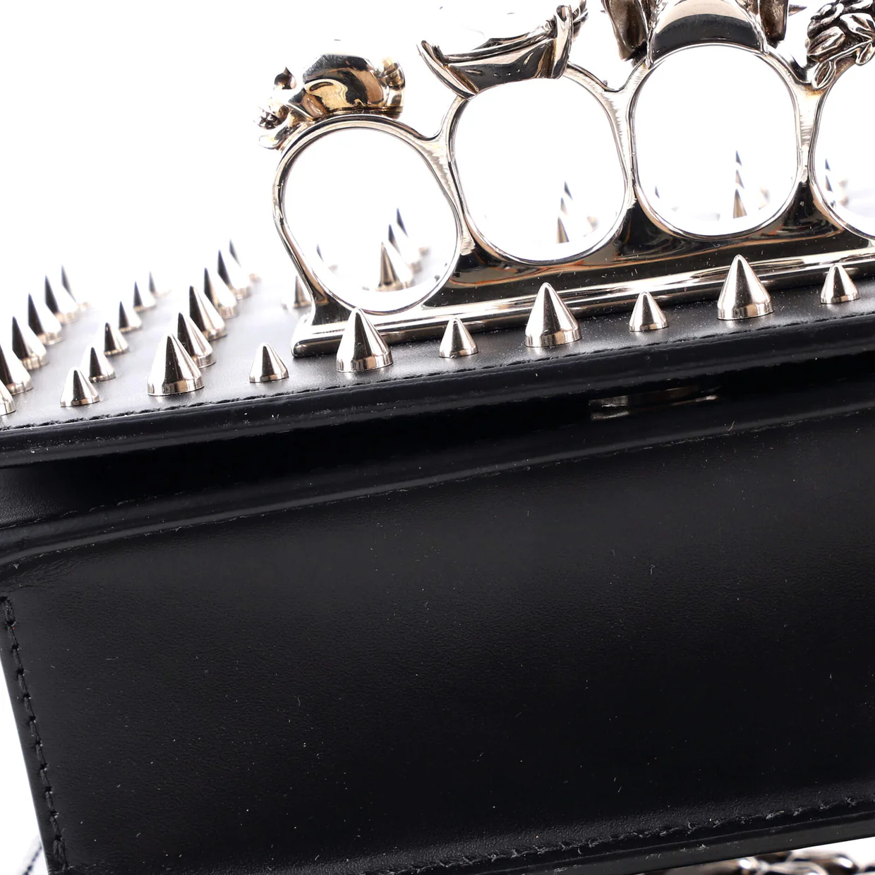 Jewelled Flap Satchel Studded Leather Small - Deep Luxury