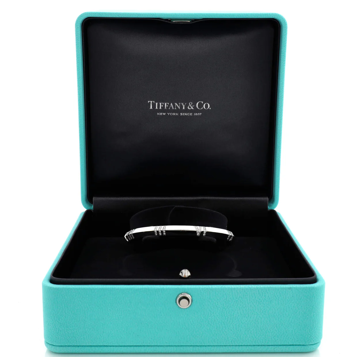 Atlas X Closed Hinged Bangle Bracelet 18K White Gold with Diamonds Narrow - Deep Luxury