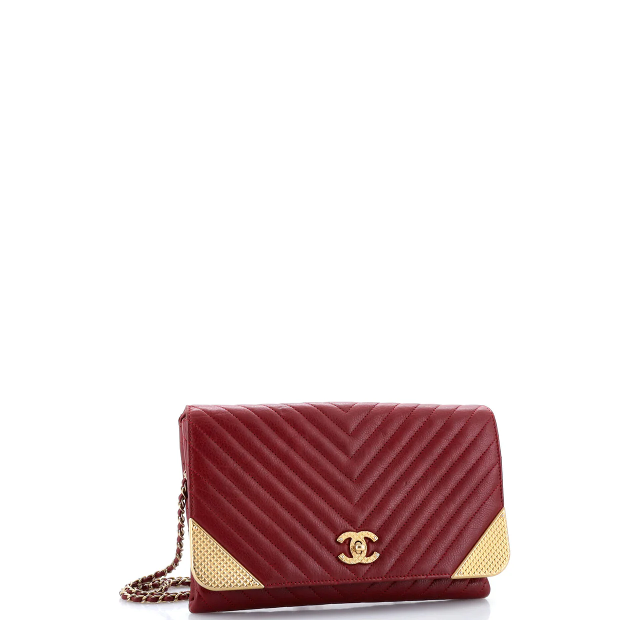 Rock The Corner Flap Clutch on Chain Chevron Calfskin - Deep Luxury