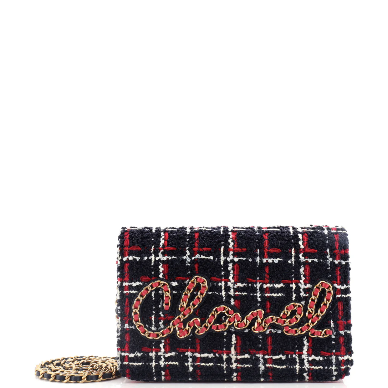 Chain Signe Wallet on Chain Quilted Tweed - Deep Luxury