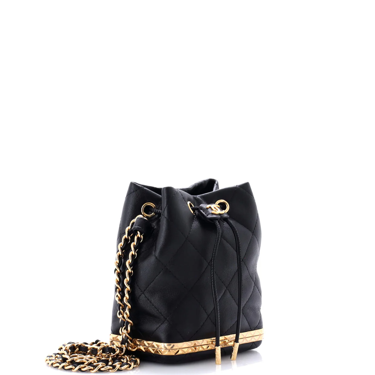 Lock Frame Bucket Bag with Chain Quilted Lambskin Small - Deep Luxury