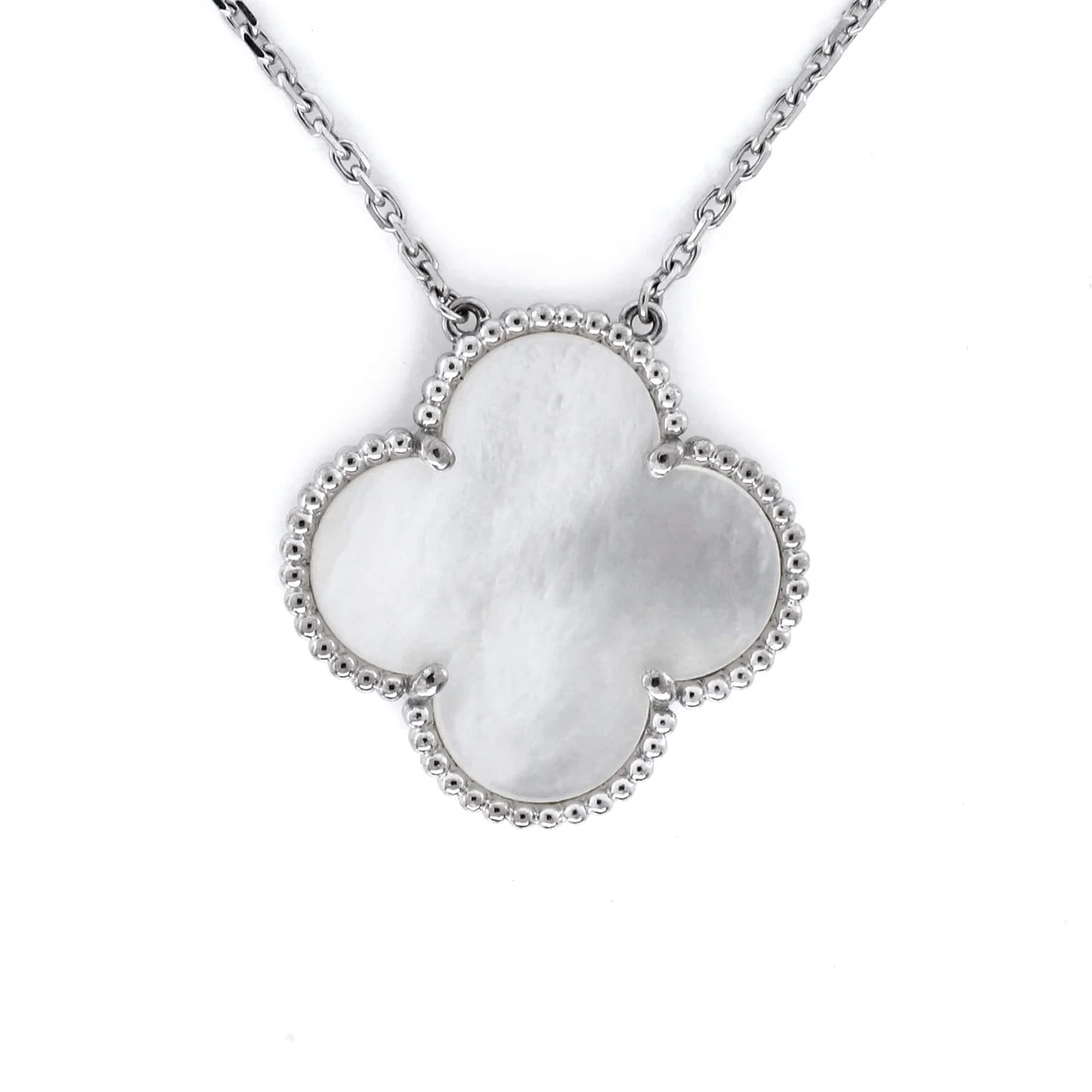 Magic Alhambra Pendant Necklace 18K White Gold and Mother of Pearl - Deep Luxury
