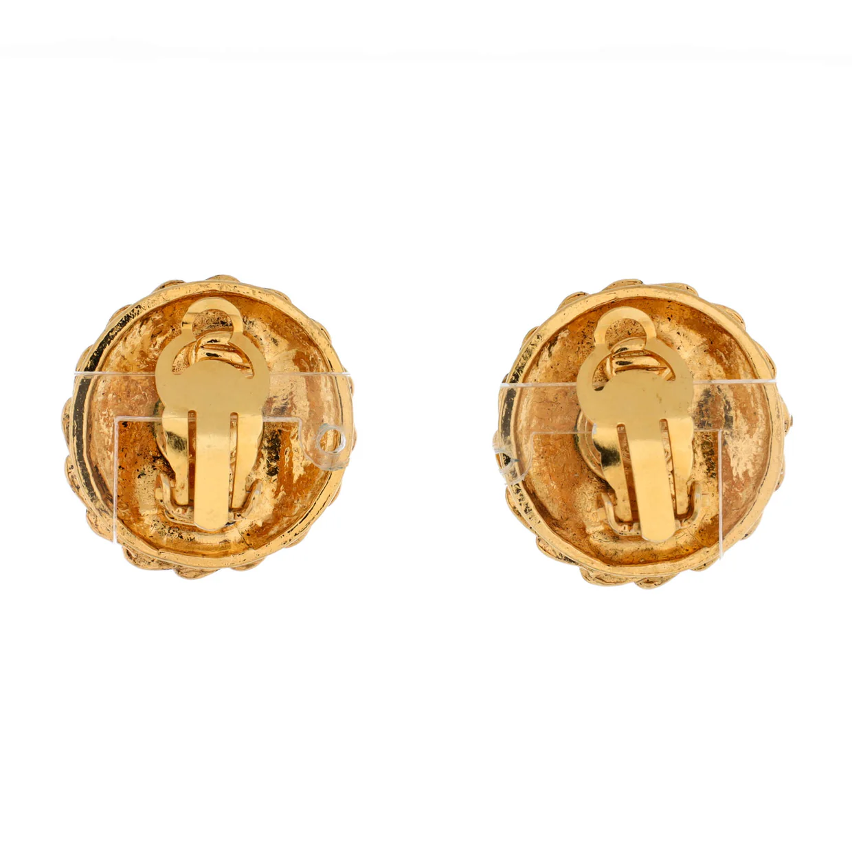 Vintage Coco Mademoiselle Round Clip-On Earrings Metal with Crystals - Deep Luxury