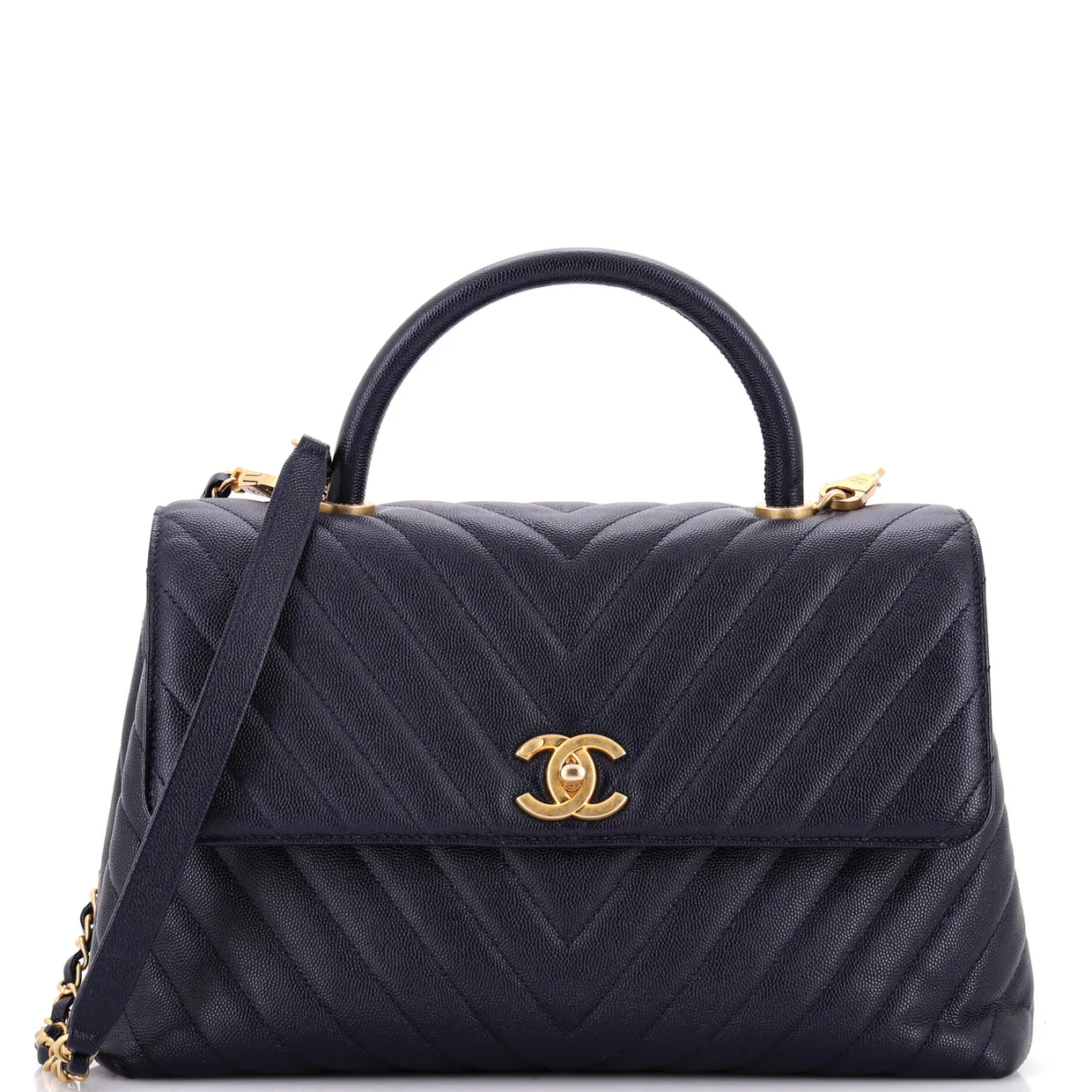 Coco Top Handle Bag Chevron Caviar Medium - Deep Luxury