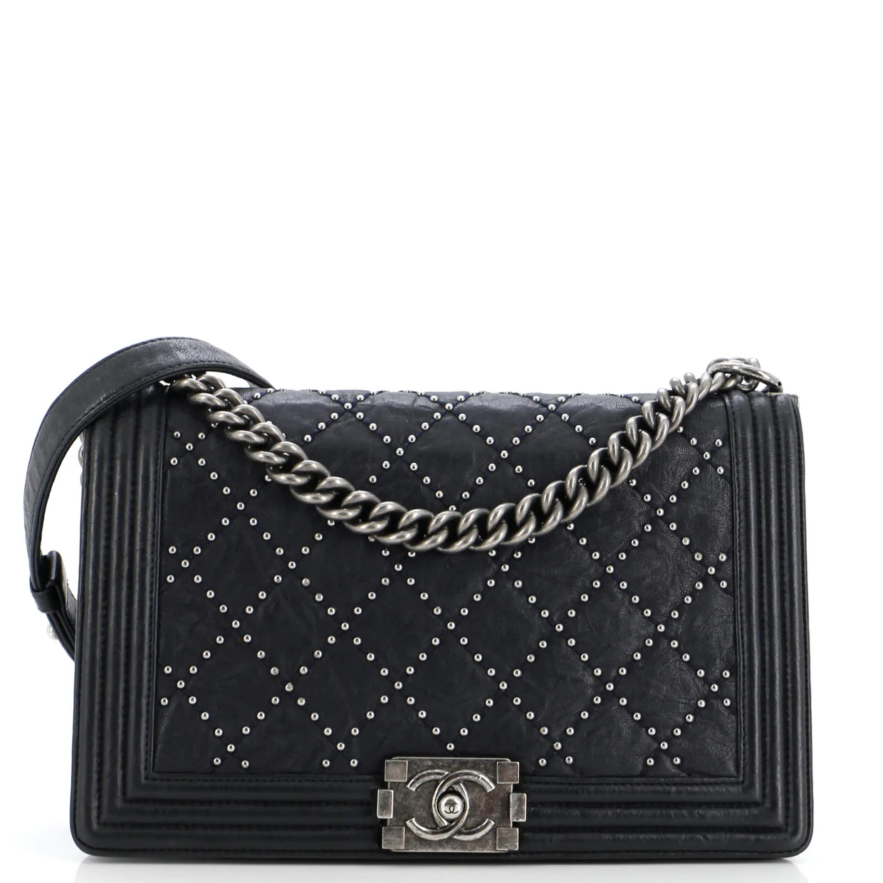 Boy Flap Bag Studded Quilted Distressed Calfskin New Medium - Deep Luxury