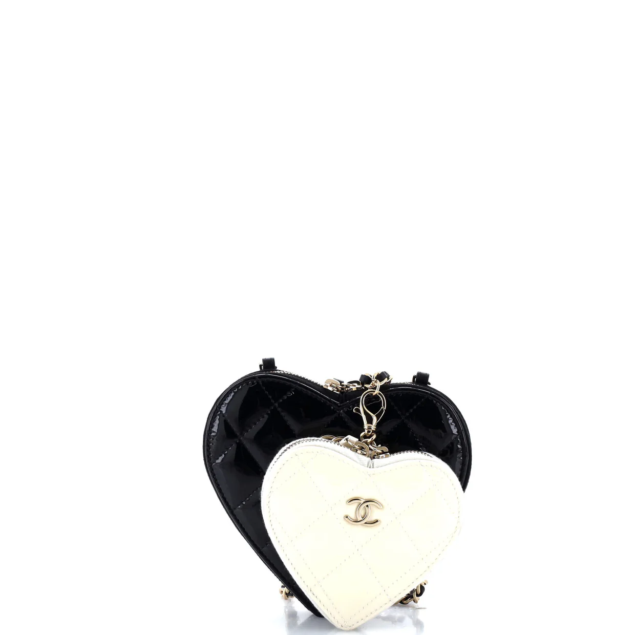 Double Heart Clutch with Chain Quilted Patent - Deep Luxury