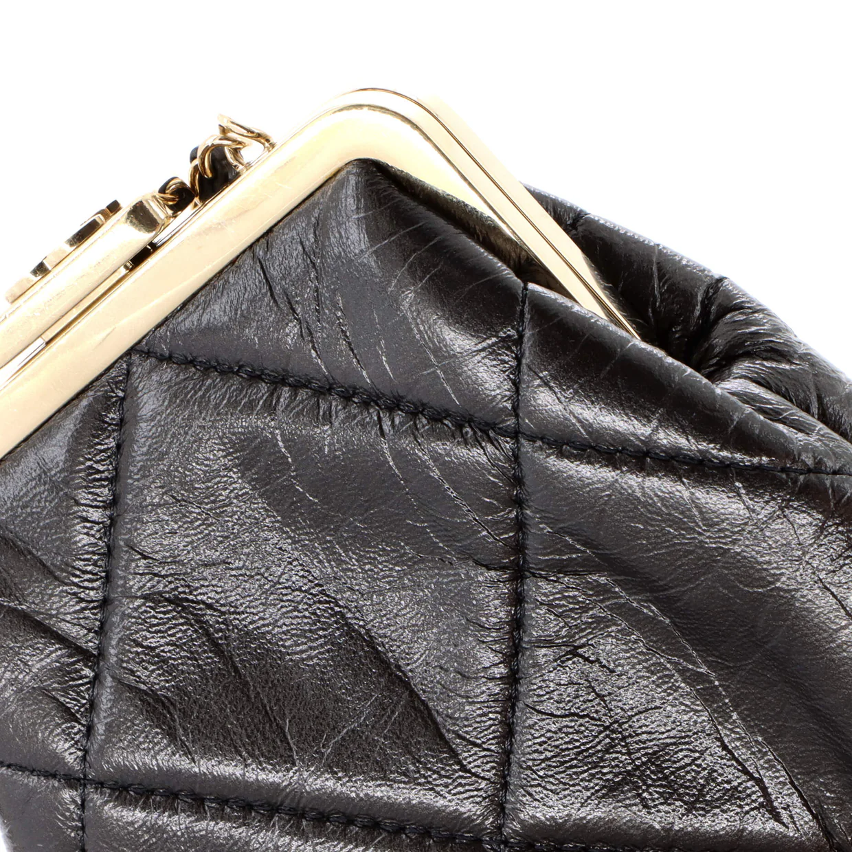CC Kisslock Frame Clutch with Chain Quilted Lambskin Small - Deep Luxury
