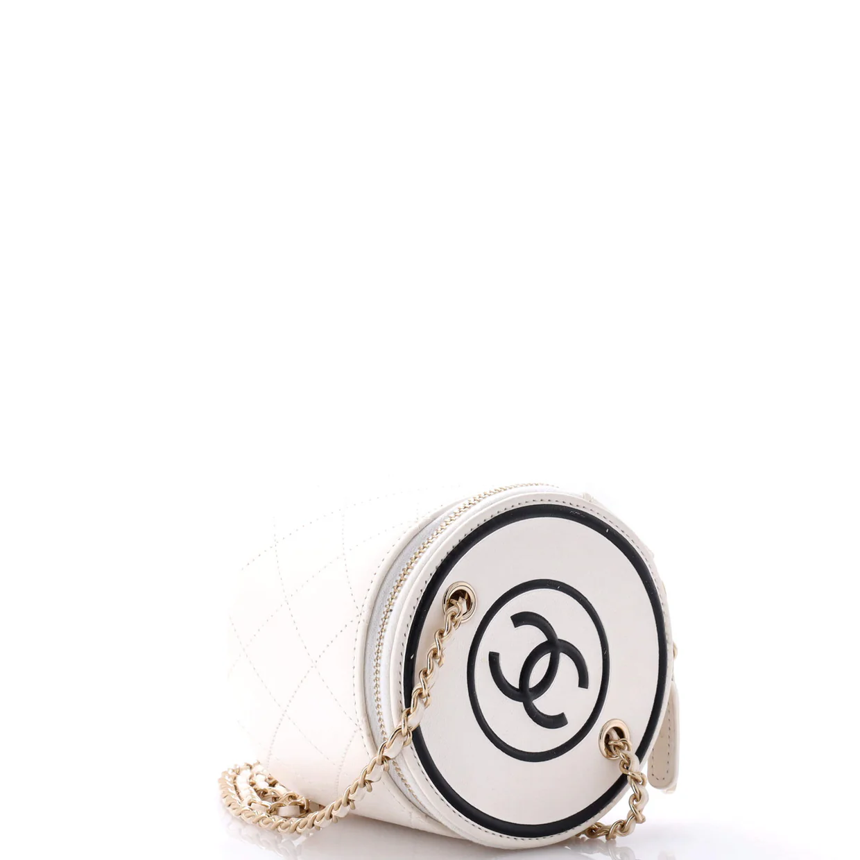 CC Round Vanity Case with Chain Quilted Lambskin Mini - Deep Luxury