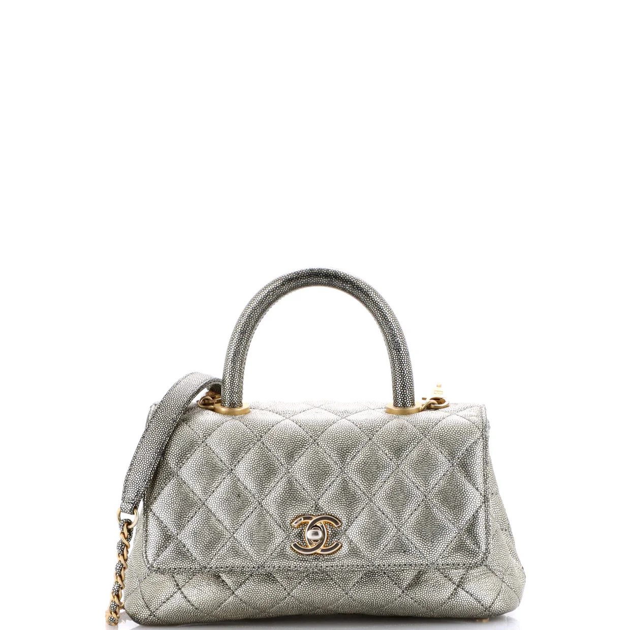 Coco Top Handle Bag Quilted Iridescent Caviar Mini - Deep Luxury