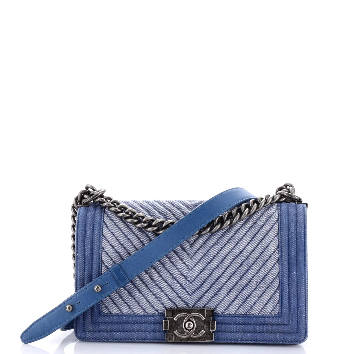 Boy Flap Bag Chevron Denim Old Medium - Deep Luxury