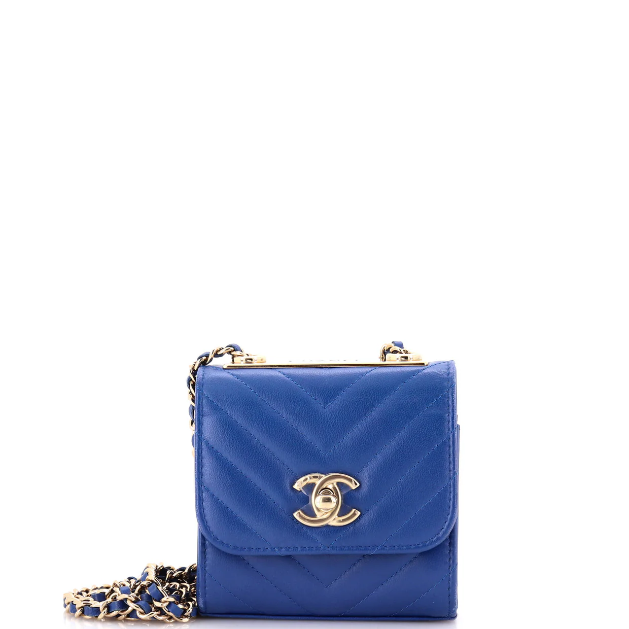 Trendy CC Clutch with Chain Chevron Lambskin Small - Deep Luxury
