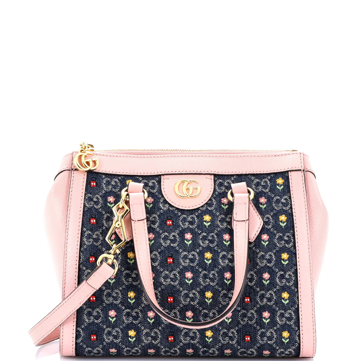 Ophidia Top Handle Tote Flower Embroidered GG Denim Small - Deep Luxury