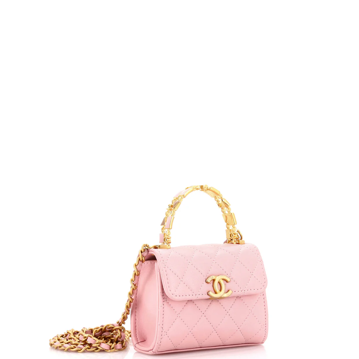 Coco Enamel Top Handle Flap Bag Quilted Lambskin Small - Deep Luxury