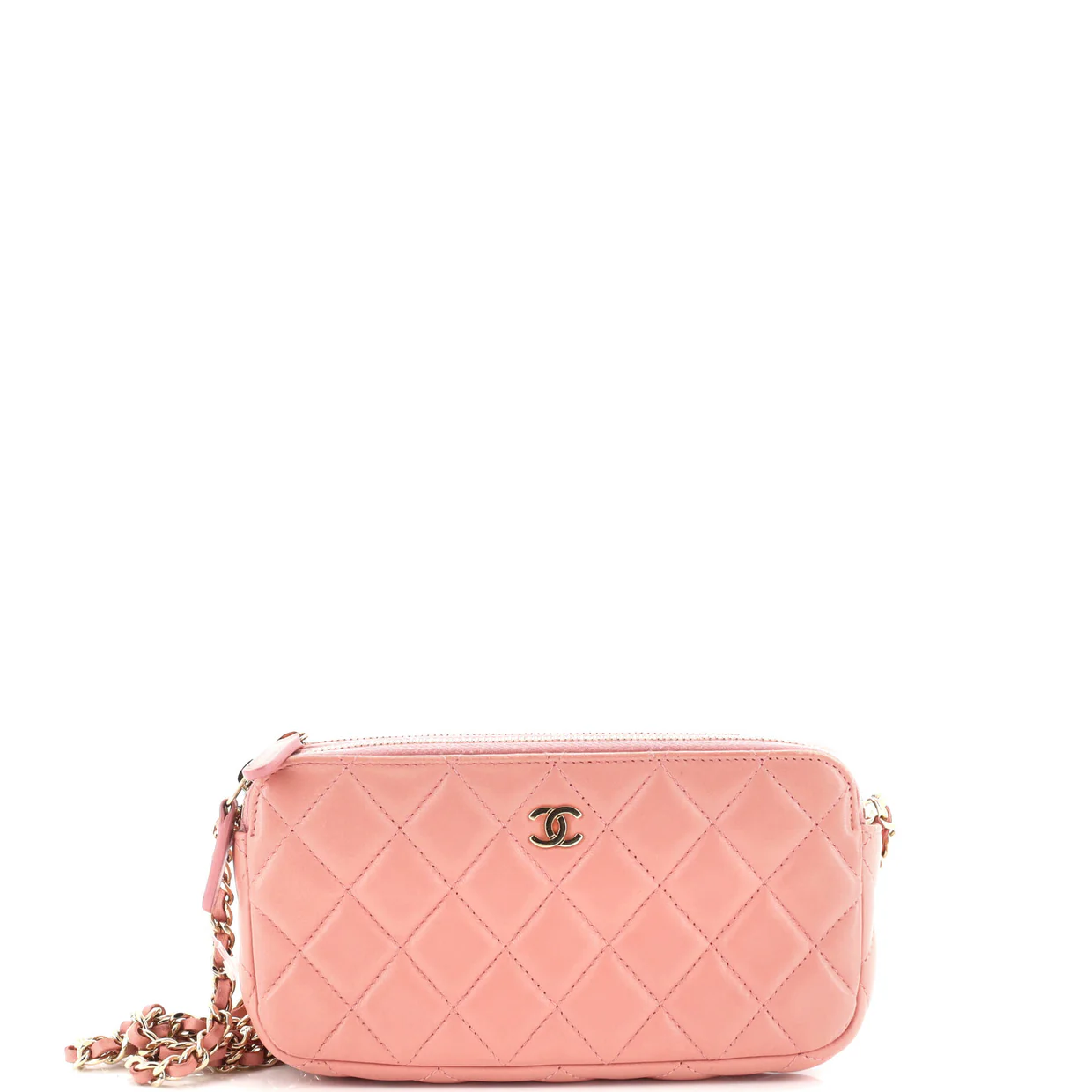 Double Zip Clutch with Chain Quilted Lambskin - Deep Luxury