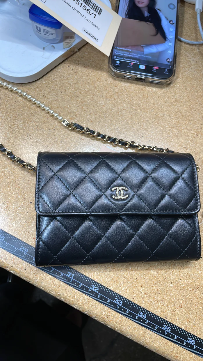 Pearl My Shoulder French Wallet on Chain Quilted Lambskin Mini - Deep Luxury