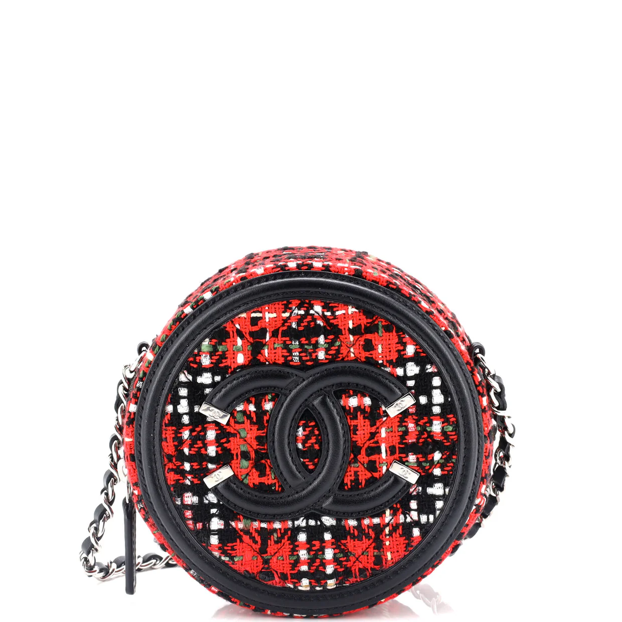 Filigree Round Clutch with Chain Quilted Tweed Mini - Deep Luxury