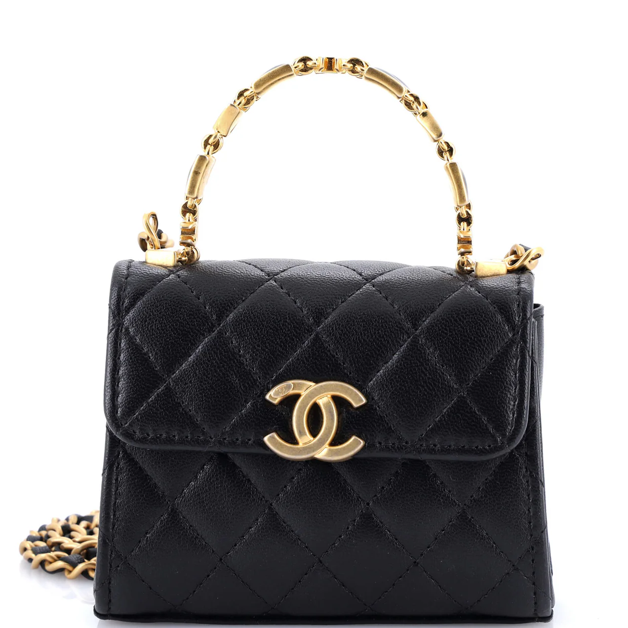 Coco Enamel Top Handle Flap Bag Quilted Lambskin Small - Deep Luxury