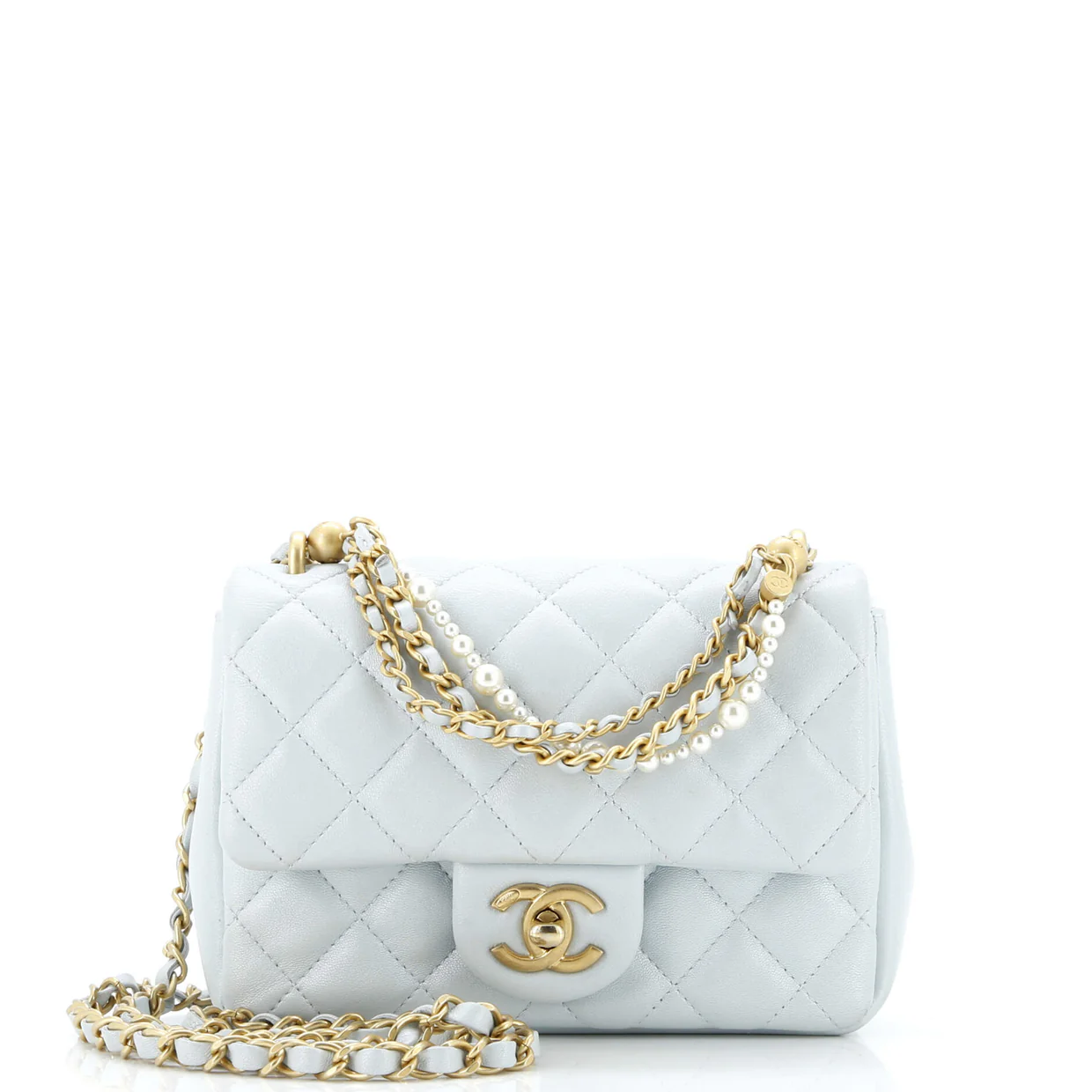 Pearl Twist Square Flap Bag Quilted Shiny Lambskin Mini - Deep Luxury