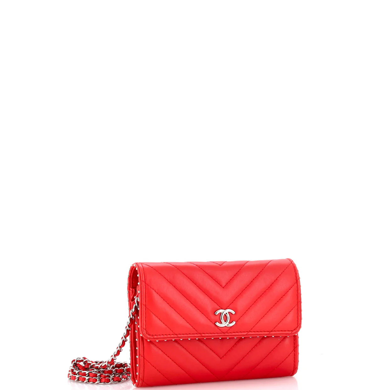 Wallet on Chain Chevron Lambskin with Studded Detail Mini - Deep Luxury