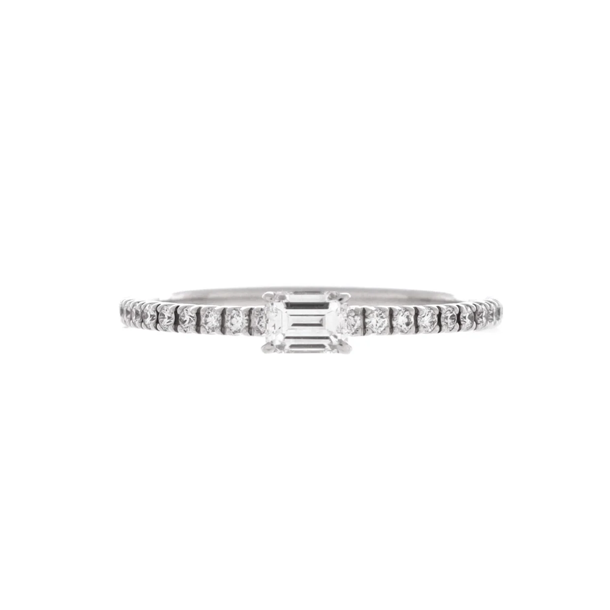 Etincelle de Cartier Solitaire Ring 18K White Gold with Emerald Cut Diamond and Pave Diamonds - Deep Luxury