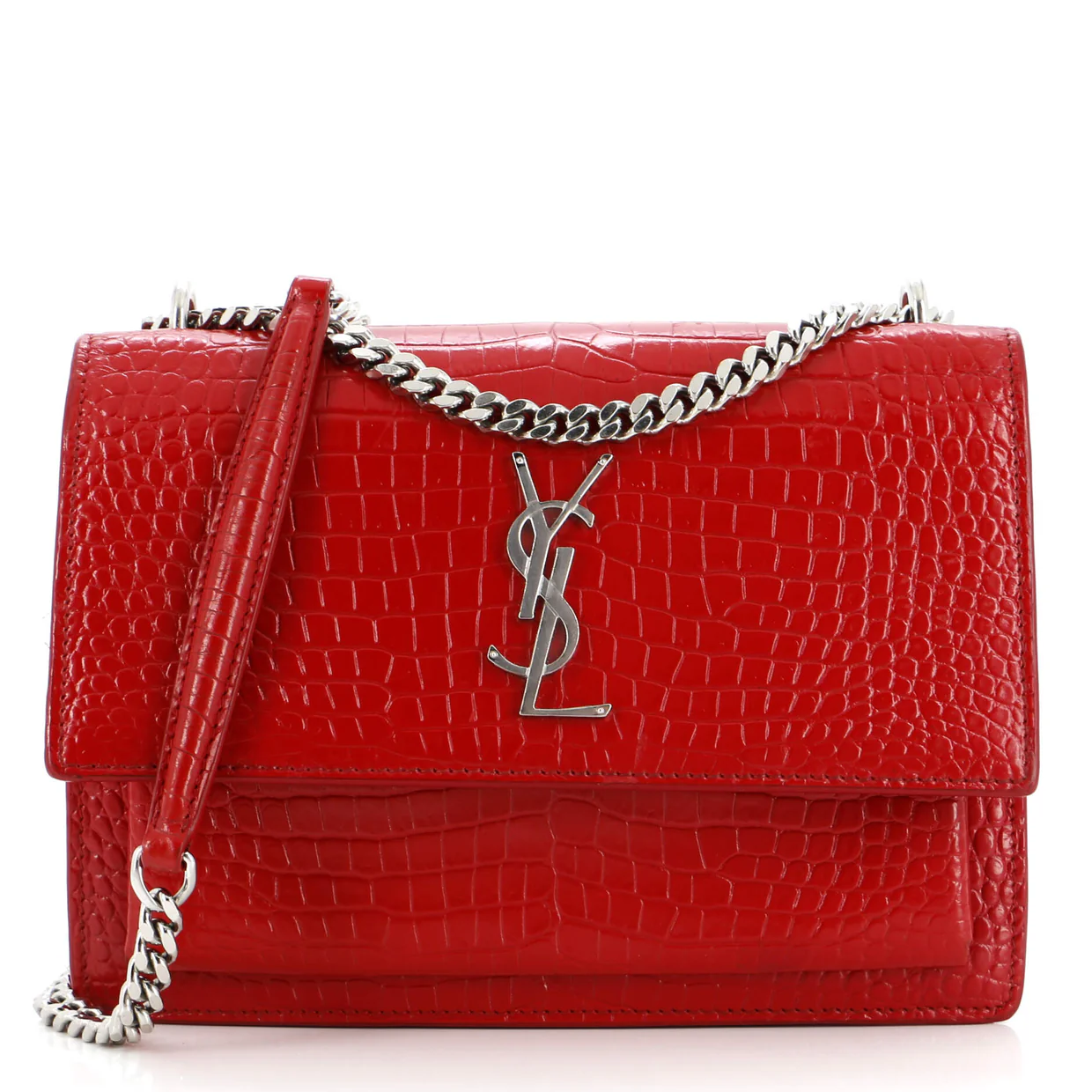 Sunset Crossbody Bag Crocodile Embossed Leather Medium - Deep Luxury