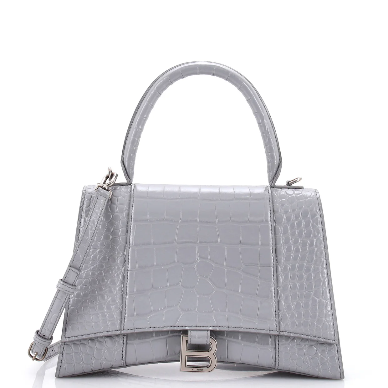 Hourglass Top Handle Bag Crocodile Embossed Leather Medium - Deep Luxury
