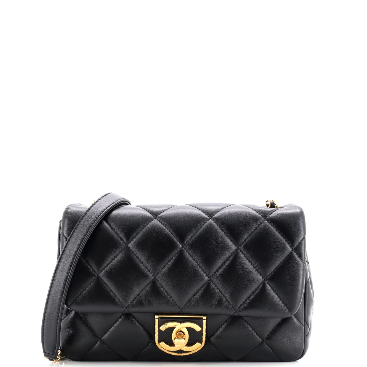 Quilt Metal Edge CC Flap Bag Quilted Lambskin Small - Deep Luxury