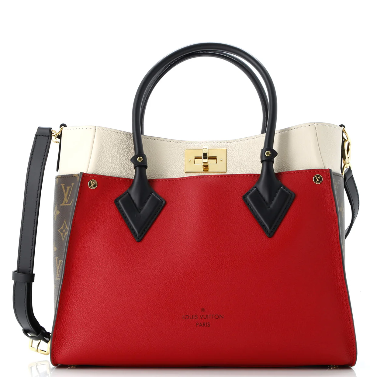 On My Side Tote Leather with Monogram Canvas MM - Deep Luxury