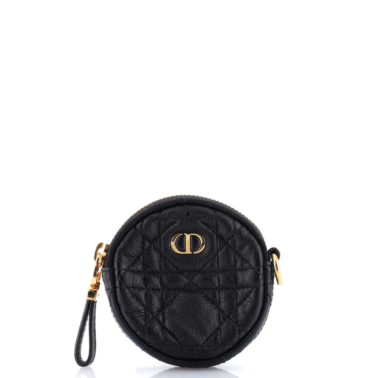 Caro Round Detachable Coin Pouch Cannage Quilt Calfskin - Deep Luxury