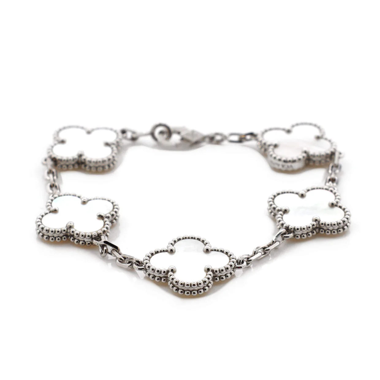 Vintage Alhambra 5 Motifs Bracelet 18K White Gold and Mother of Pearl - Deep Luxury