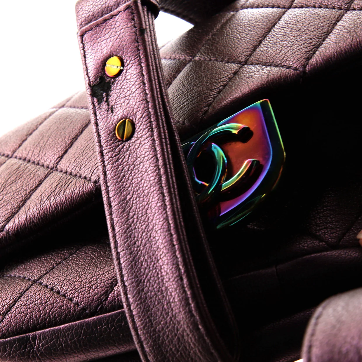 Double Carry Chain Waist Bag Quilted Iridescent Goatskin Small - Deep Luxury