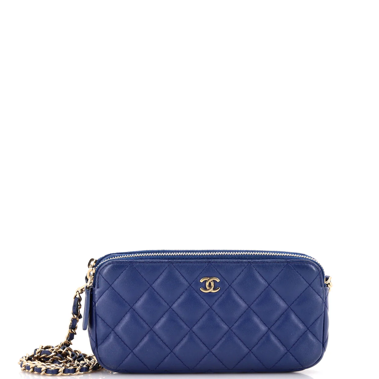 Double Zip Clutch with Chain Quilted Lambskin - Deep Luxury