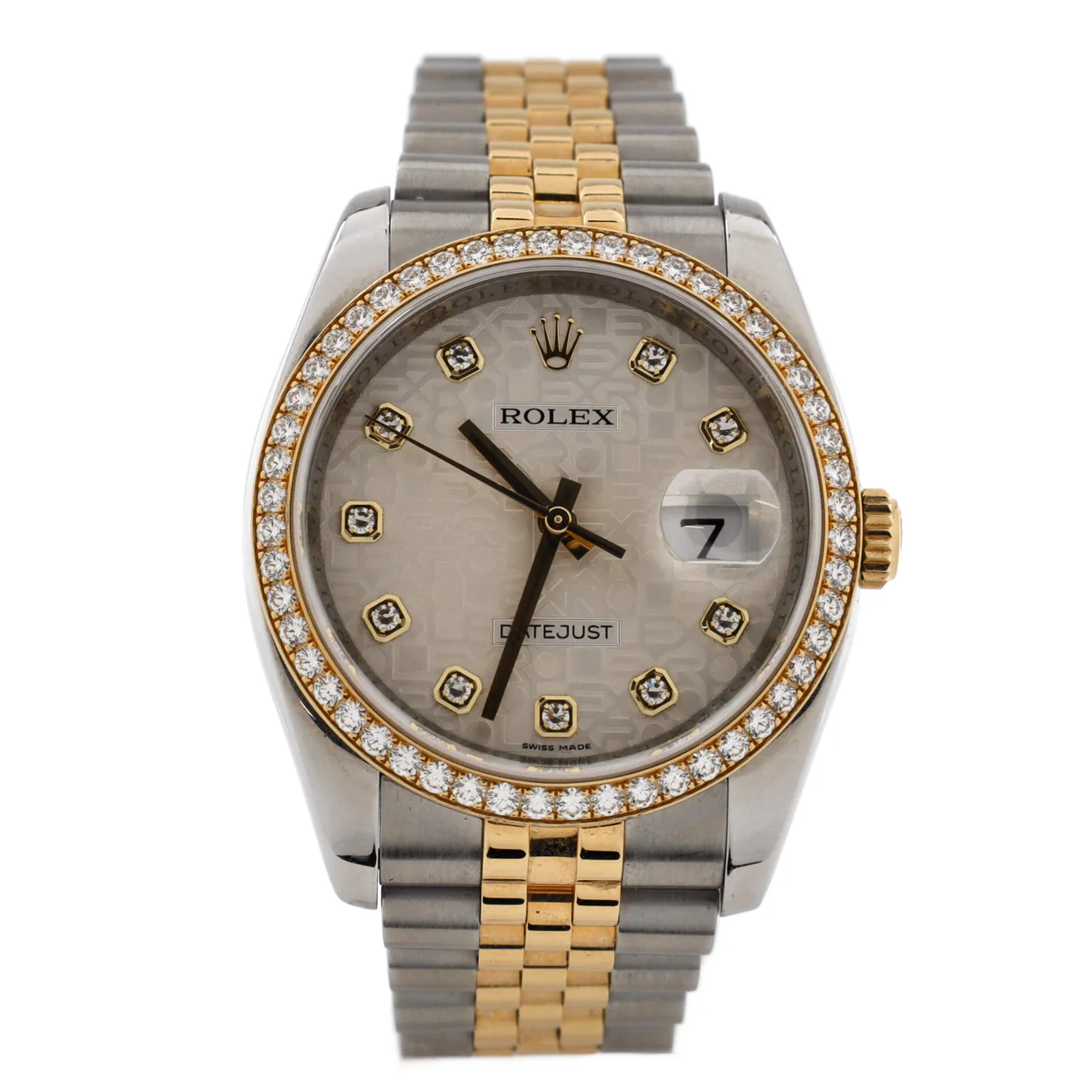 Oyster Perpetual Datejust Automatic Watch Stainless Steel and Yellow Gold with Diamond Bezel and Markers 36 - Deep Luxury