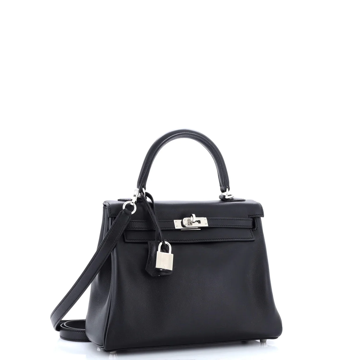 Kelly Handbag Noir Swift with Palladium Hardware 25 - Deep Luxury