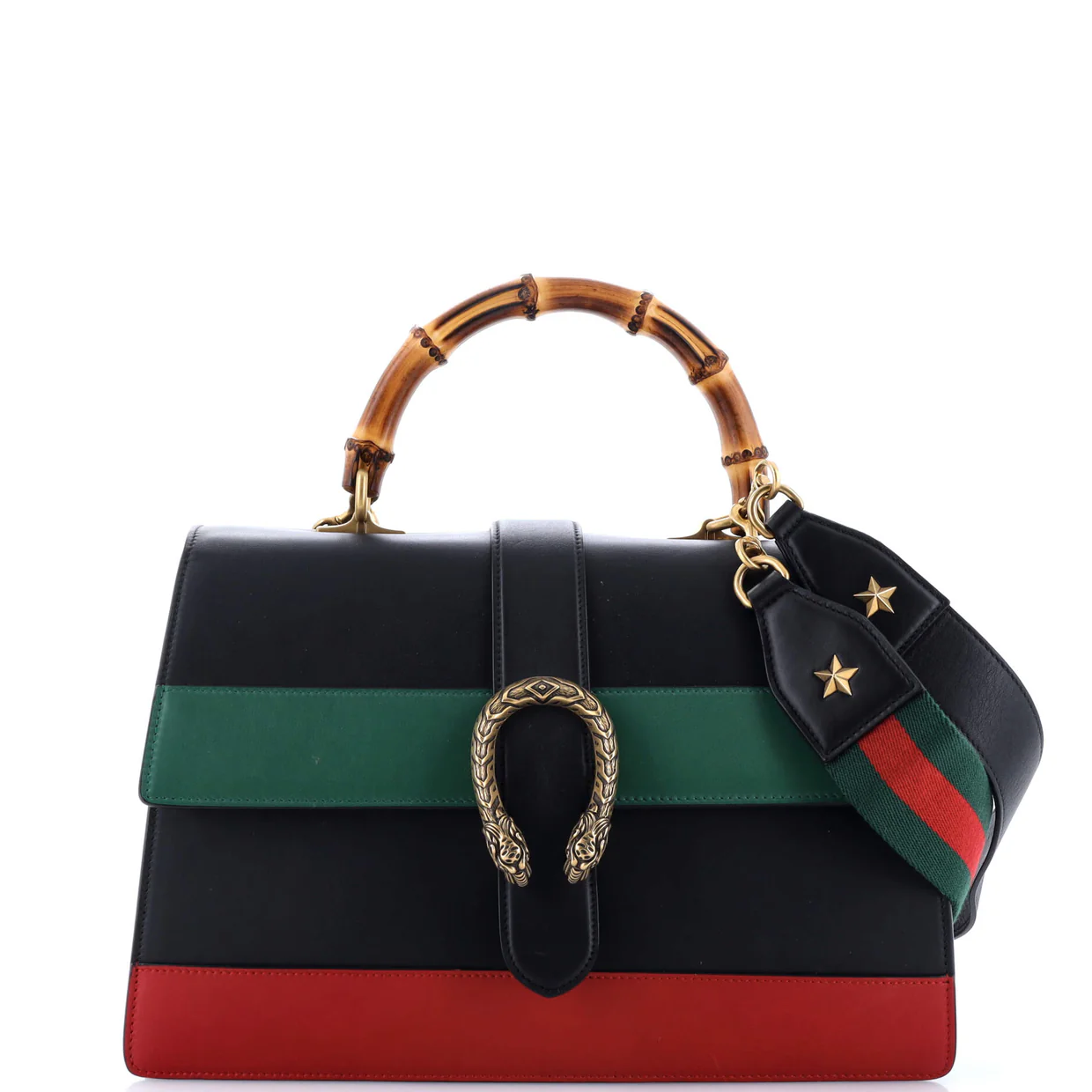 Dionysus Bamboo Top Handle Bag Colorblock Leather Large - Deep Luxury