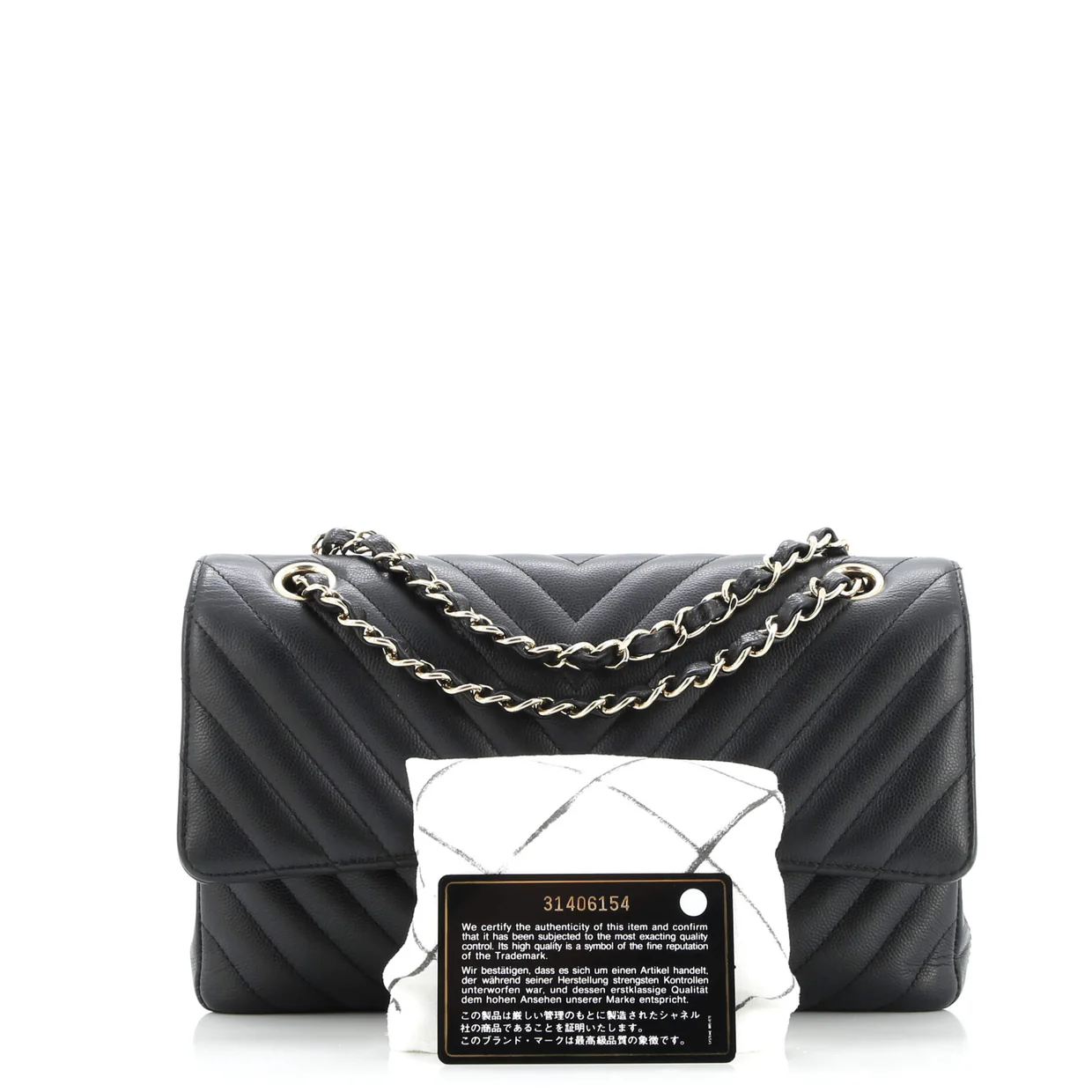 Classic Double Flap Bag Chevron Caviar Medium - Deep Luxury