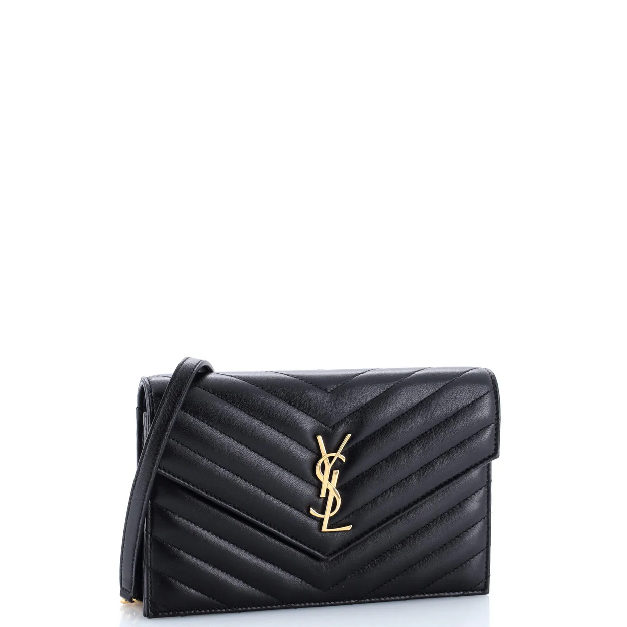 Classic Monogram Wallet on Chain Matelasse Chevron Leather Small - Deep Luxury