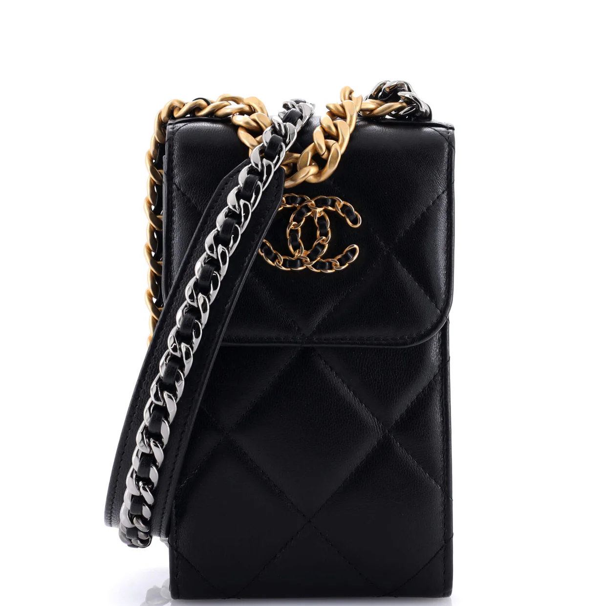19 Vertical Phone Holder with Chain Quilted Lambskin - Deep Luxury