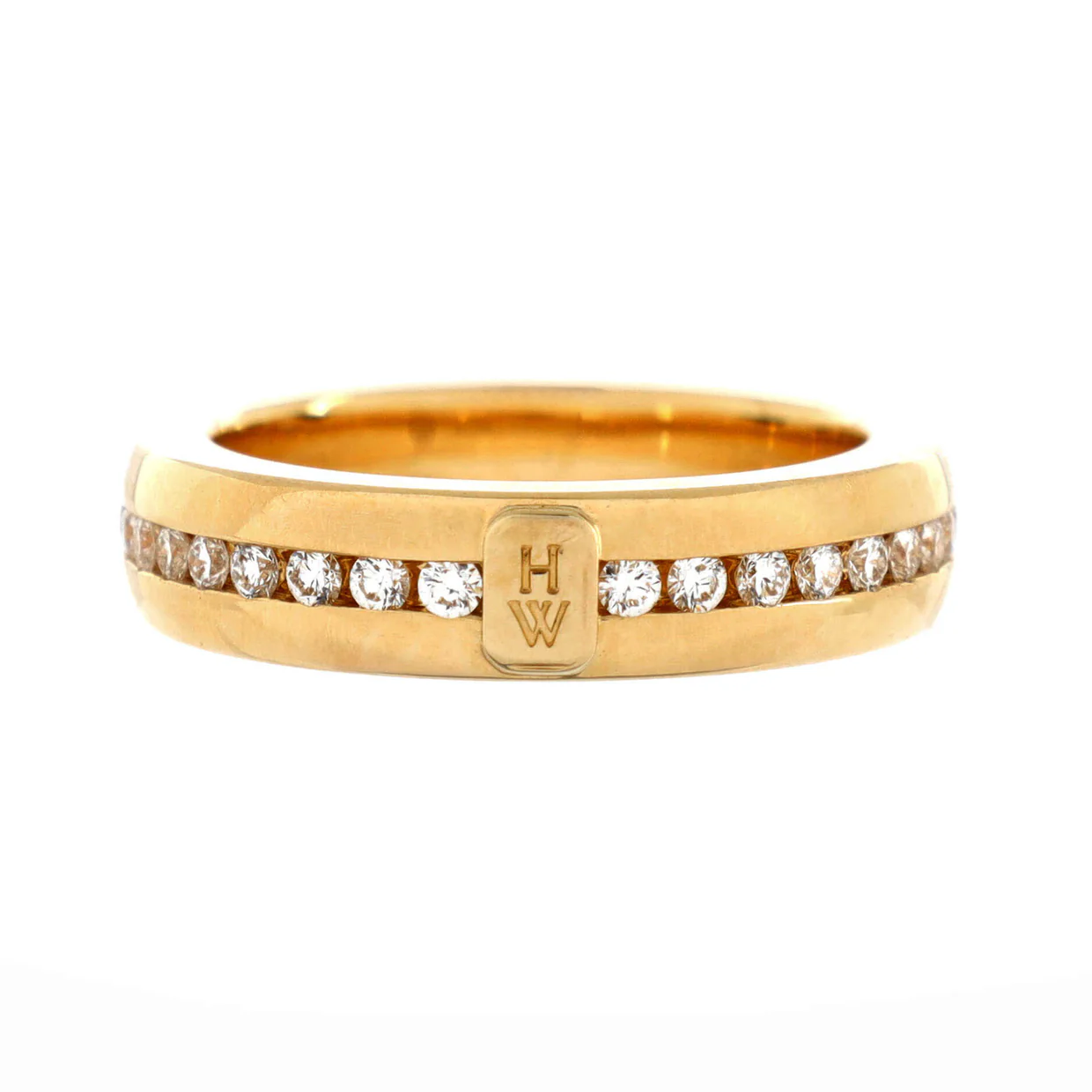 HW Logo Band Ring 18K Yellow Gold and Diamonds - Deep Luxury