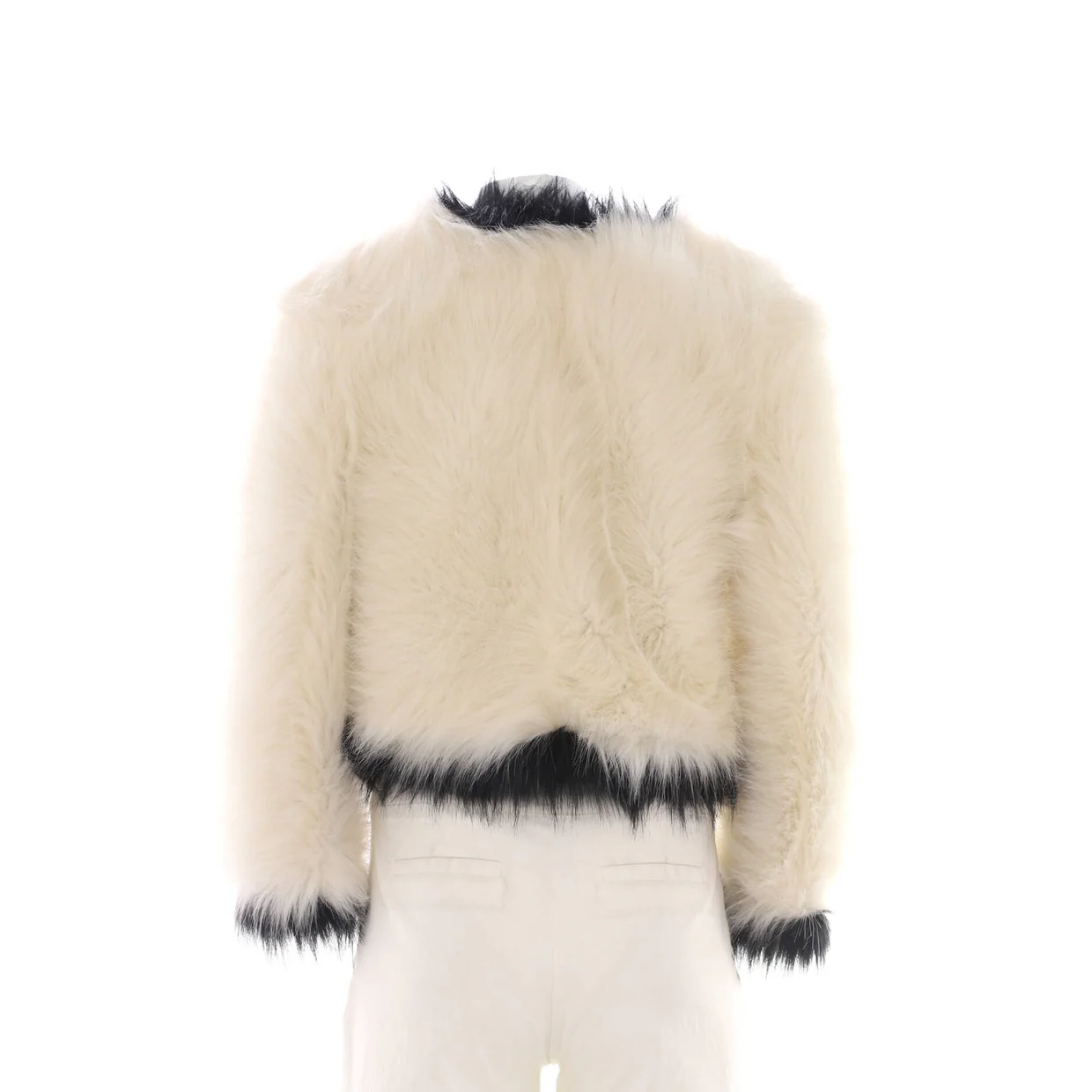Women's Contrast Trim Collarless Jacket Faux Fur - Deep Luxury