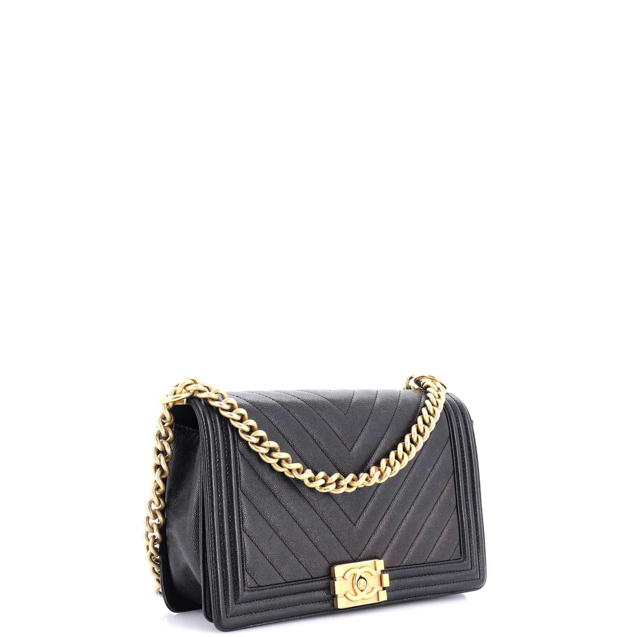 Boy Flap Bag Chevron Caviar New Medium - Deep Luxury