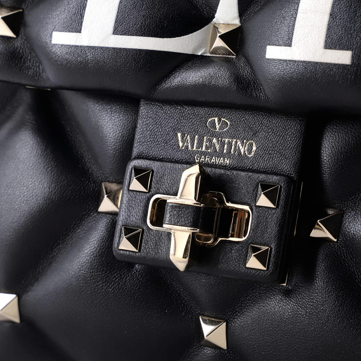 VLTN Candystud Top Handle Bag Printed Leather Medium - Deep Luxury