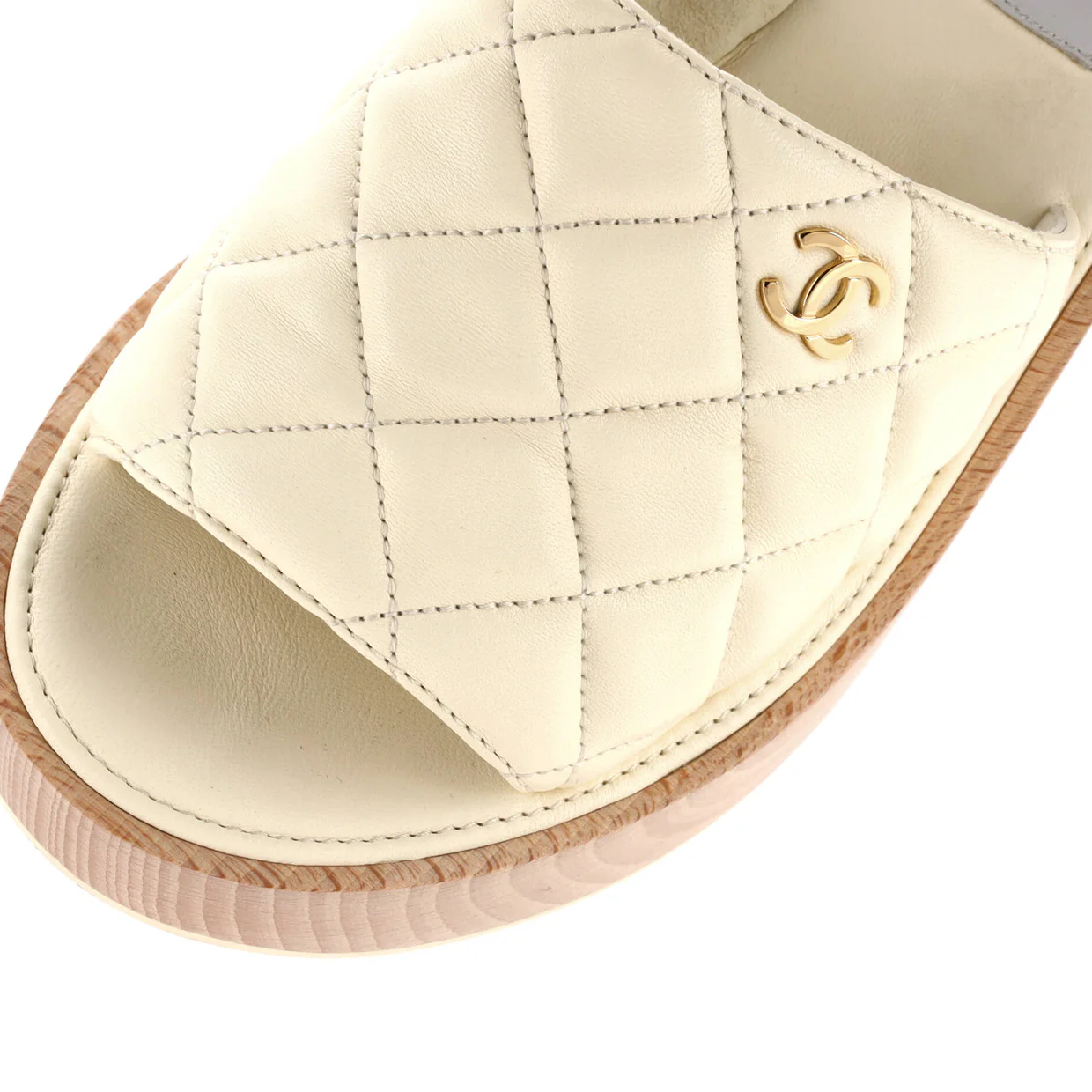 Women's Open Toe Platform Sandals Quilted Leather and Wood - Deep Luxury