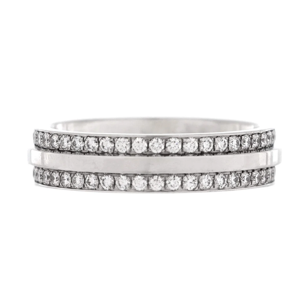T Two Ring 18K White Gold with Pave Diamonds Narrow - Deep Luxury