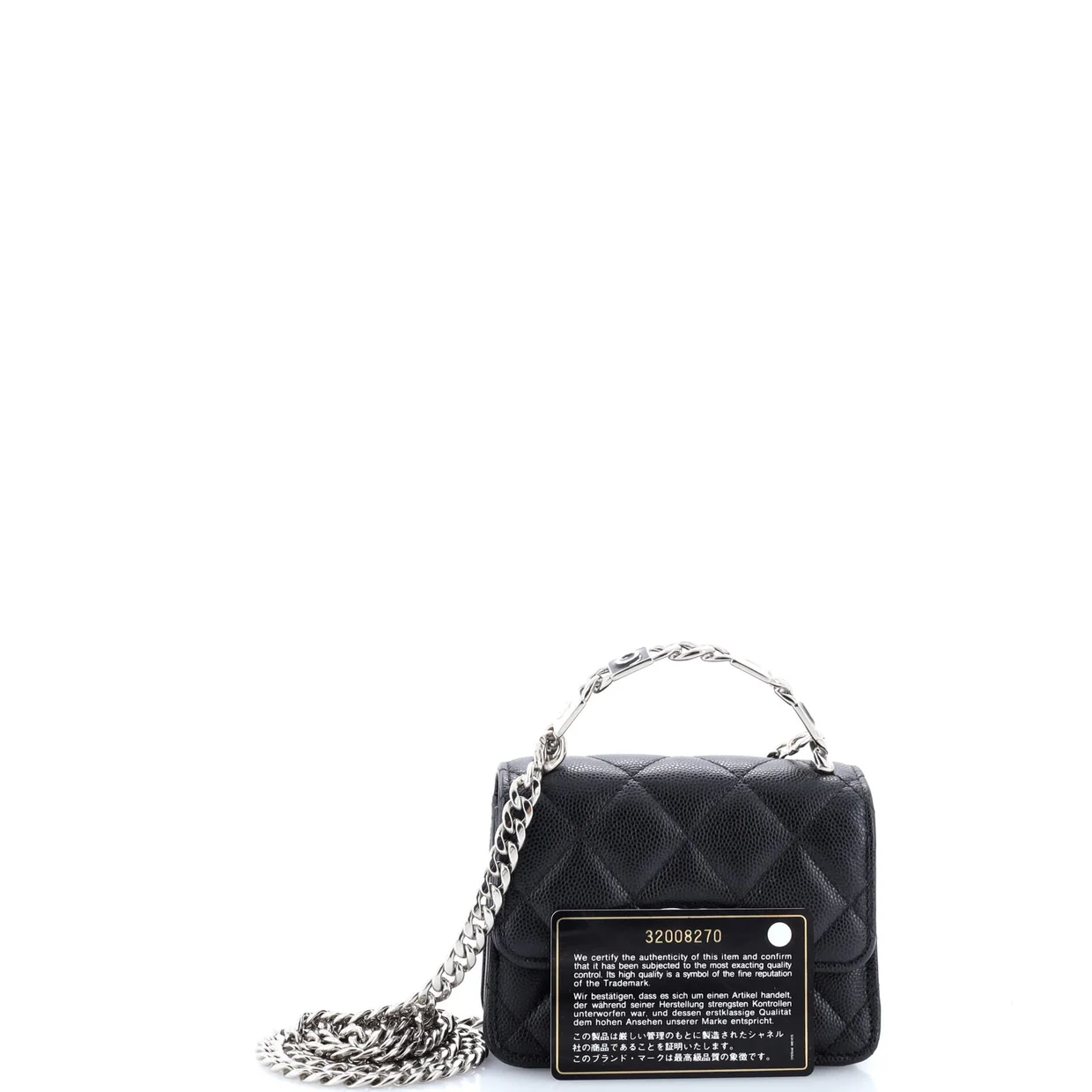 Coco Enamel Top Handle Flap Clutch with Chain Quilted Caviar - Deep Luxury