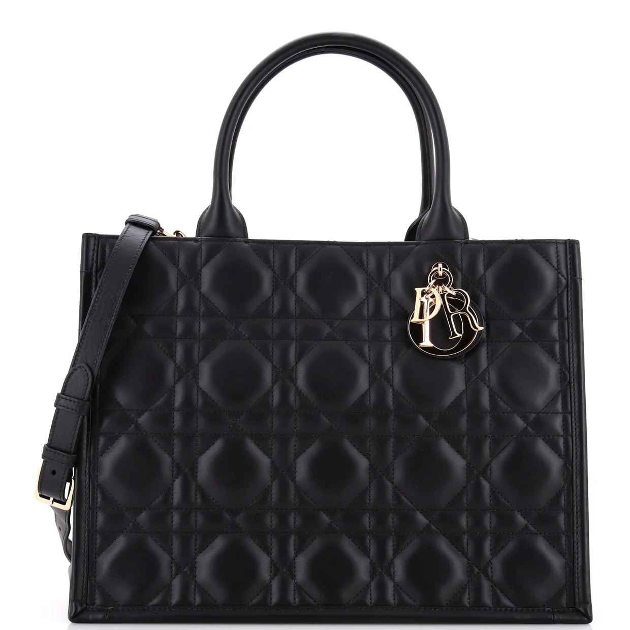 Book Tote with Strap Macrocannage Quilt Calfskin Large - Deep Luxury