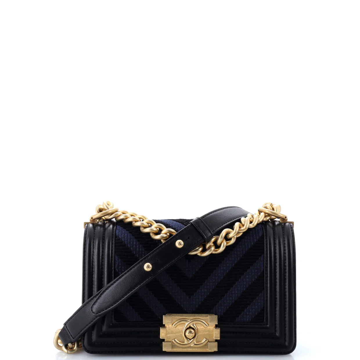 Boy Flap Bag Braided Chevron Calfskin and Lambskin Small - Deep Luxury