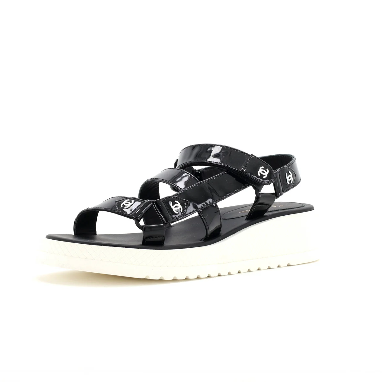 Women's CC Logo Strappy Slingback Platform Sandals Patent - Deep Luxury
